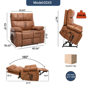 Orange Leatheraire Heat Massage Dual Motor Lift Recliner