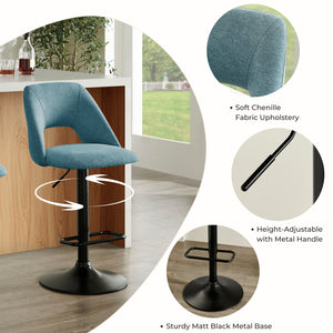 Nuvia Contemporary Adjustable Barstool with Upholstered Swivel Seats, Set of 2