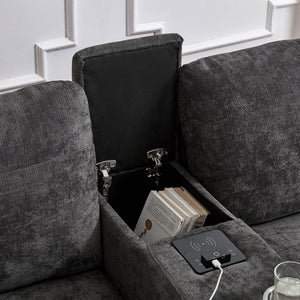 Modern Sectional Sofa U-Shaped With Movable Ottomans, tooth Speakers, LED Lights And Modular Storage