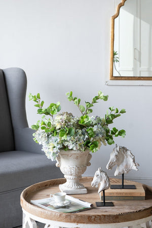 9.4x9.4x10.6' Decorative White Urn Planter with Distressed White Finish and Gold Accents