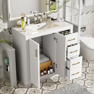 Bathroom Vanity With Sink Combo, Storage Cabinet, Freestanding Set With 3 Drawers & Soft Closing Doors