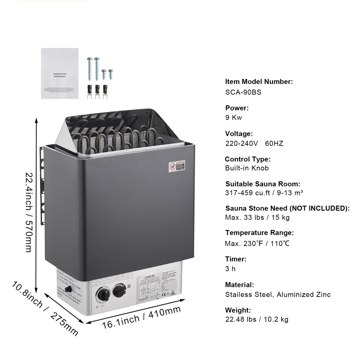 9KW Sauna Heater with Built-In Controls
