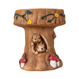 Squirrel Tree Stump Stool Garden Statue with Durable Magnesium Oxide – Brown