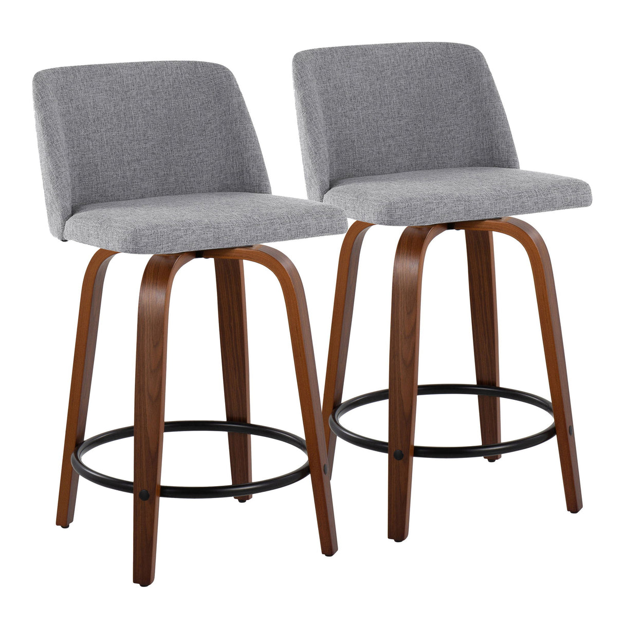 Toriano - Mid Century Modern, Fixed Height Counter Stool & Swivel And Round Footrest (Set of 2)