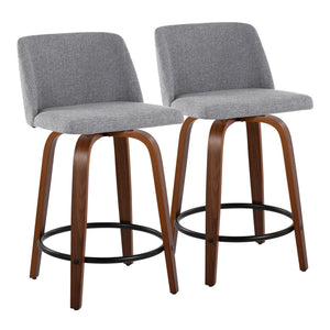 Toriano - Mid Century Modern, Fixed Height Counter Stool & Swivel And Round Footrest (Set of 2)