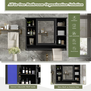 Modern Wall Mounted Mirror Cabinet With Adjustable Shelf, Soft Close Door, And Towel Bar