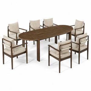 7-Piece Dining Table Set, 71" Oval Rubber Wood Dining Table