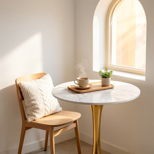 White Marble Tulip Dining Table with Golden Legs