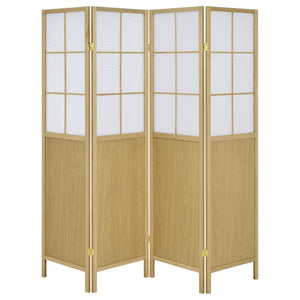 Gabby - 4 Panel Divider Folding Shoji Screen With Windowpane Details - Natural