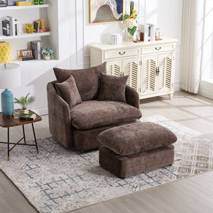 46.1" W Upholstered Oversized Swivel Accent Chair with Ottoman