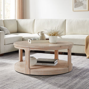 40inch Large Curved 2 Tier Traditional Round Circle Wooden Center Coffee Table