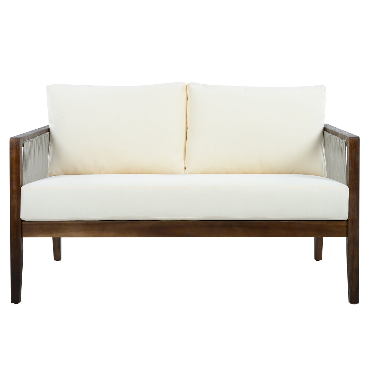 Outdoor Loveseat and Coffee Table Set, Acacia Wood Frame with Rope Detail