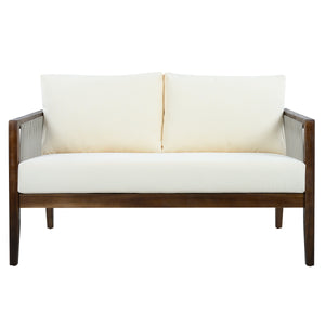 Outdoor Loveseat and Coffee Table Set, Acacia Wood Frame with Rope Detail