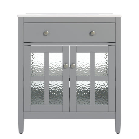 Bathroom Vanity With Ceramic Sink, Adjustable Shelf & Tip Out Tray