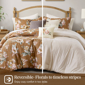 7-Piece King Vin Floral Comforter Set - Terracotta
