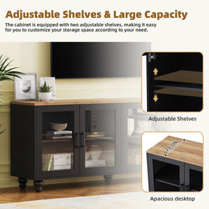 Farmhouse TV Stand With Solid Wood Gourd Shaped Legs For TVs Up To 70"