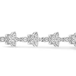 14K White Gold 1 1/5 Cttw Round Diamond Flower Blossom Link Bracelet (H-I Color, SI1-SI2 Clarity) - Size 7"