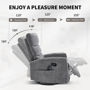 Heat Massage Manual Recliner Chair with Rocker and Swivel in Fabric