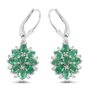 3.04 Carat Genuine Zambian Emerald and White Zircon .925 Sterling Silver Earrings