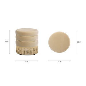 Edward 17.5" Round Upholstered Ottoman with Bullion Fringe