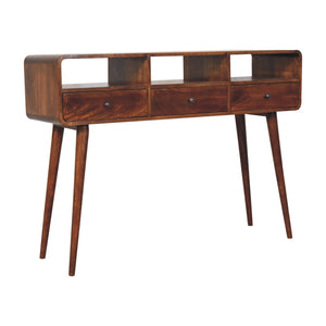 Solid Wood Triple Curved Chestnut Console Table
