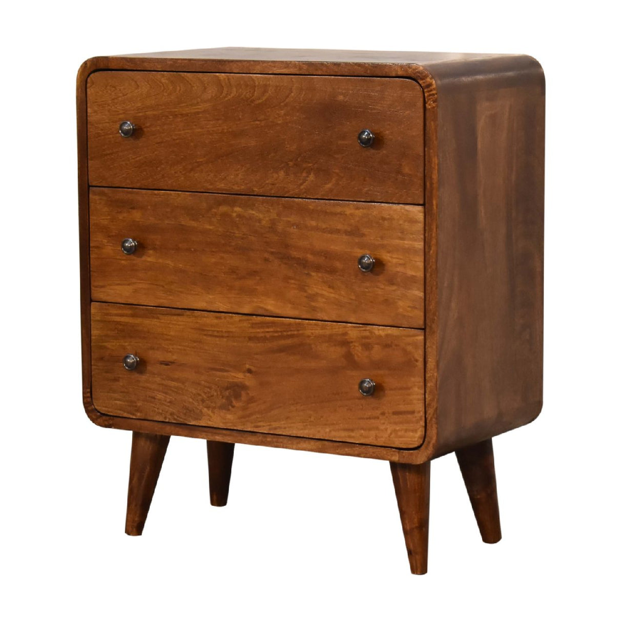 Solid Wood Mini Curved Chestnut Chest, 3-Drawer, Nordic Legs
