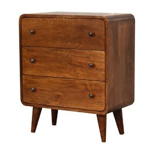 Solid Wood Mini Curved Chestnut Chest, 3-Drawer, Nordic Legs