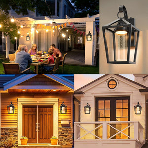 15-Inch Dimmable LED Outdoor Wall Sconce, Black Seeded Glass