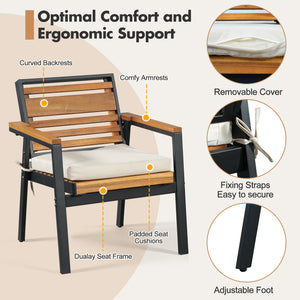 Modern 7-Piece Dining Set with Acacia Wood and Iron Frame