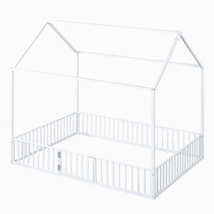 Metal House Bed With Fence And Door