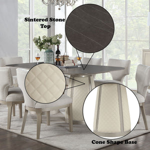 Kasa - Sintered Stone Top Dining Table - Stone Gray / Champagne - Best Buy Furniture