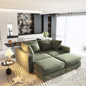 Convertible Deep Seat Sofa With Soft Pillows And Ottomans