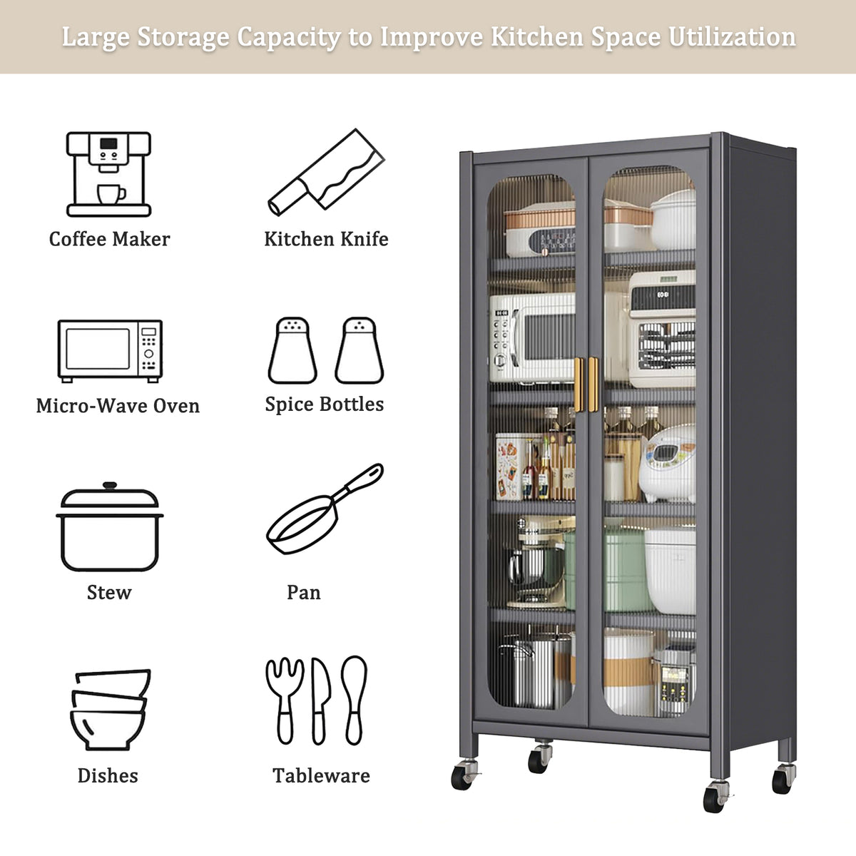 Open-Door Kitchen Shelving Floor-to-Ceiling Storage Cabinet
