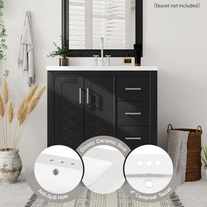 Bathroom Vanity With Sink, Storage Cabinet, Freestanding Set With 3 Drawers & Soft Closing Doors