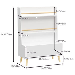 Bookshelf, Book Organizer With Toy Storage - White