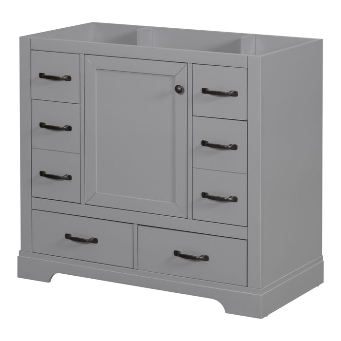 36" Bathroom Vanity Base with 6 Drawers and Adjustable Shelf - Gray
