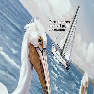 Beach Wall Art Large Ocean Seagull Canvas Pictures For Living Room - Ivory / Navy