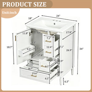 24" Modern Bathroom Vanity with Ceramic Sink