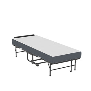 Twin Folding Bed With Adjustable Headboard & Memory Foam, Space Saving Rollaway Guest For Tall People, Portable On Wheels, Easy Assembly - Black