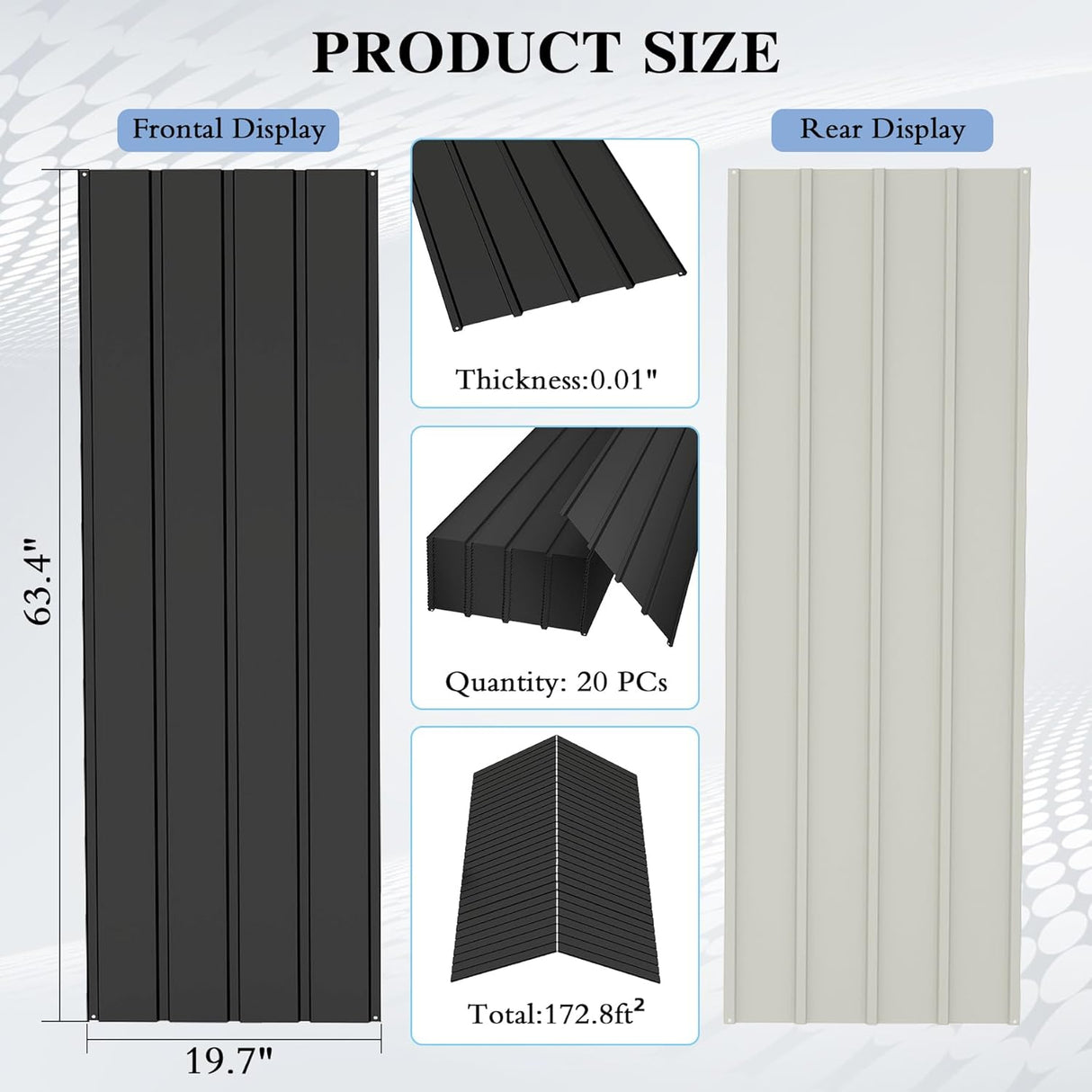 20 PCS Metal Roofing Panels, Galvanized Steel, Waterproof, Heavy Duty