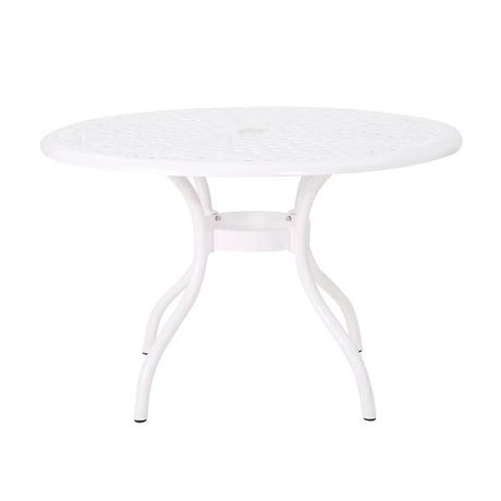 Tranquilius - Outdoor Round Dining Table With Lattice Tabletop, Umbrella Hole And Curved Legs - Best Buy Furniture