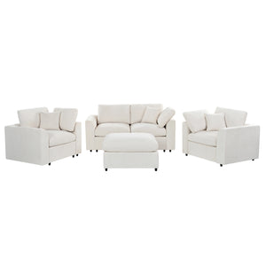 U-Style 4-Piece Sofa Set, 2 Accent Chairs + Loveseat + Movable Ottoman