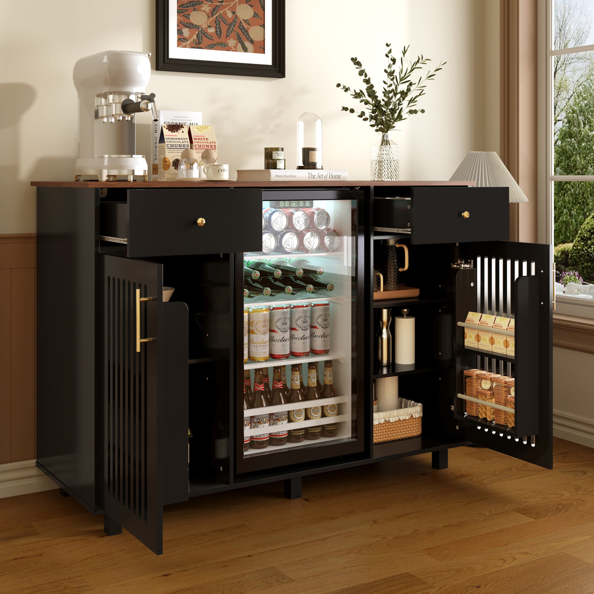 Mid-Century Modern Bar Cabinet with Fridge Space