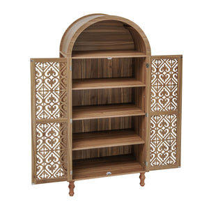Tall Kitchen Pantry Cabinet With Hollow Carved Doors Adjustable Shelves Versatile Storage Cabinet For Kitchen - Walnut