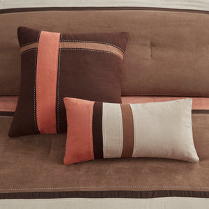 7 Piece Faux Suede Comforter Set Coral Queen