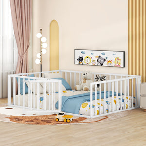 Metal Floor Bed Frame With Fence And Door
