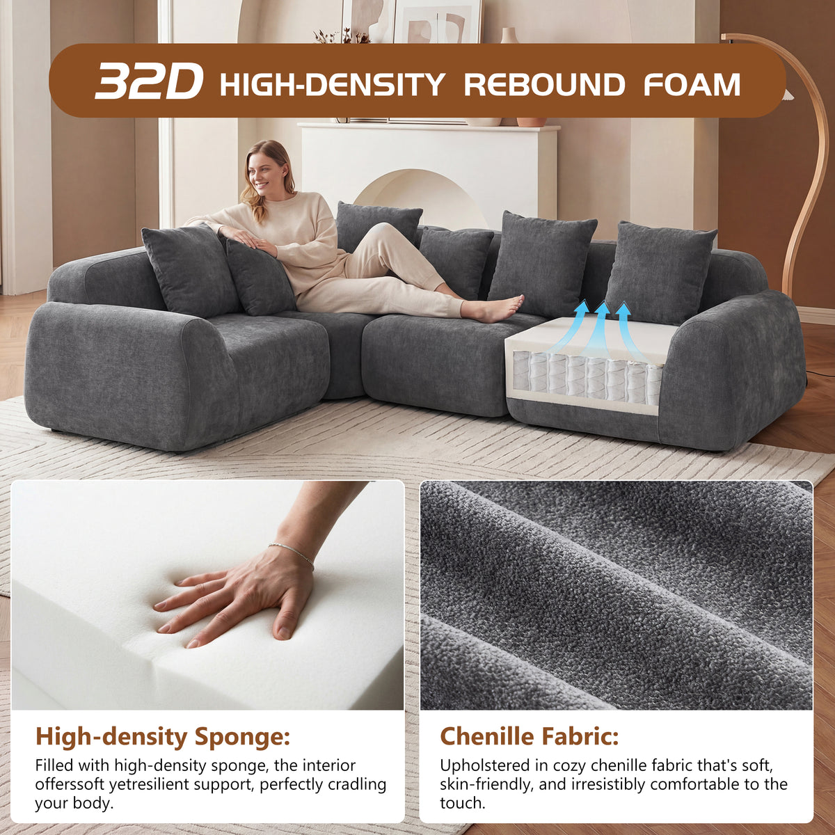 Oversized Cloud Velvet Curved Sectional Couch - 118'