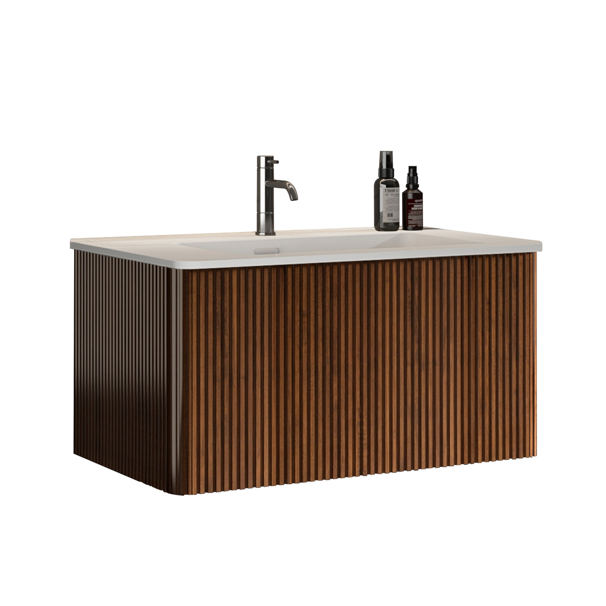Etna 30" Striped Walnut Bathroom Vanity with White Sink