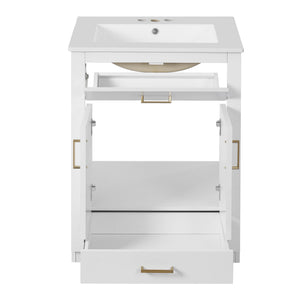 Modern Bathroom Vanity With Integrated Ceramic Sink, 2 Door Cabinet With Tip-Out Drawer