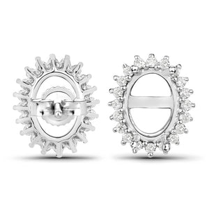 0.26 Carat Genuine White Diamond 14K White Gold Semi Mount Earrings - holds 8x6mm Oval Gemstones